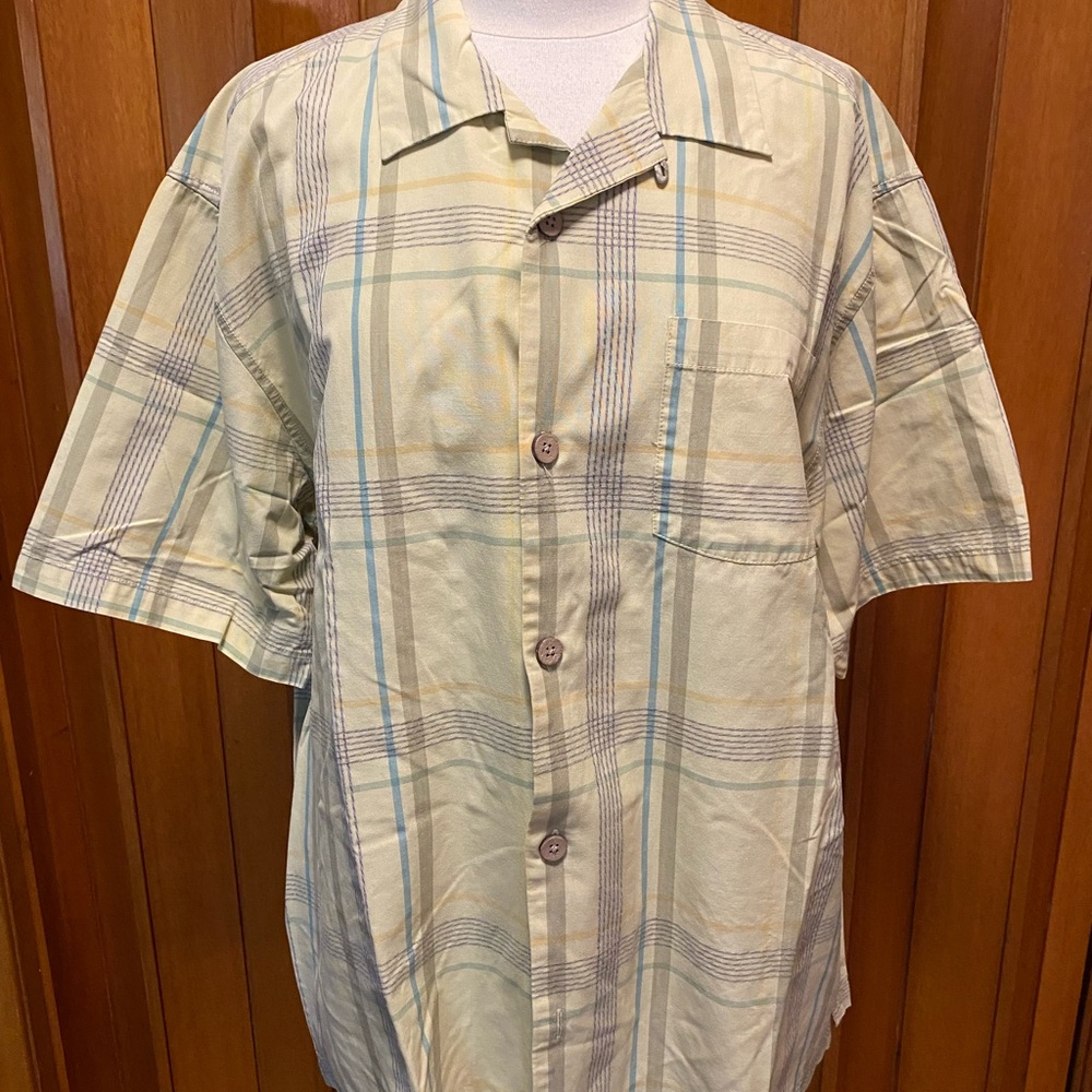 Tommy Bahama Yellow and Blue Plaid Casual Shirt